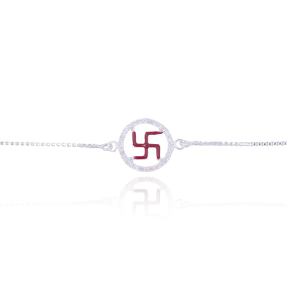 Shubh Swastik Pure Silver Rakhi