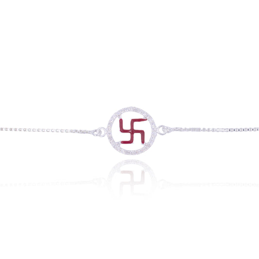Shubh Swastik Pure Silver Rakhi