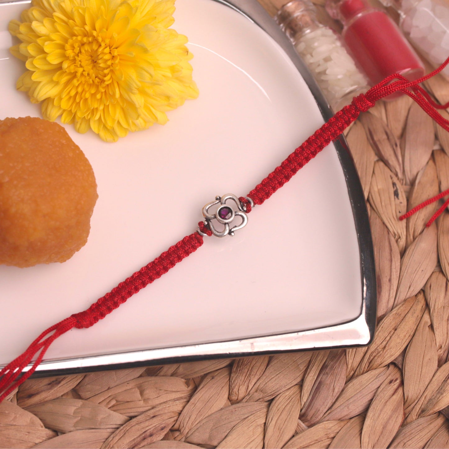 Enchanting Ruby Silver Rakhi