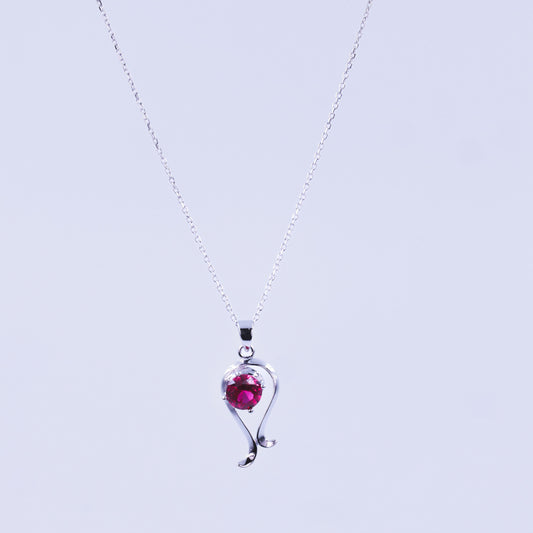 Silver Simple Ruby Chain Pendant