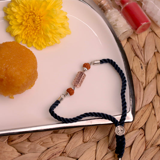 Rudraksh Swastik Silver Rakhi