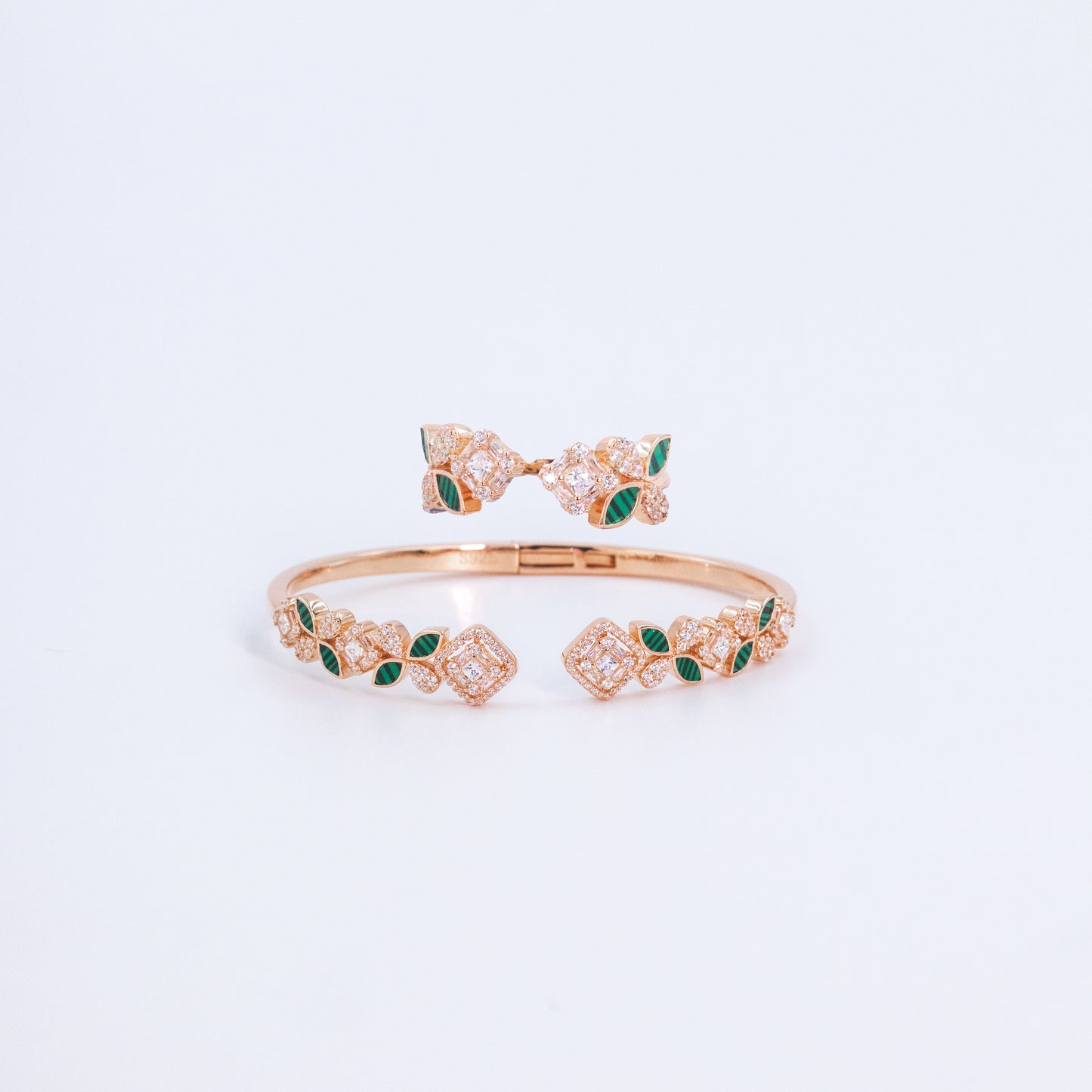 Rose Gold Shimmering Bliss Cuff/Kada With Ring Set