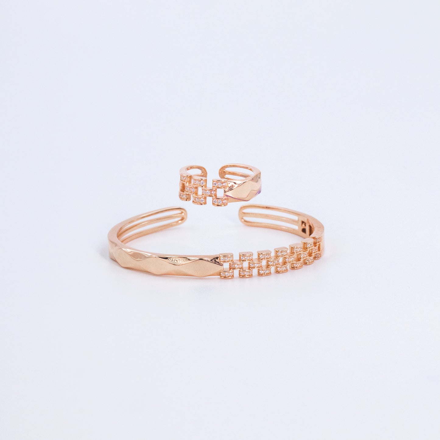 Rose Gold Pure Opulence Cuff/Kada With Ring Set