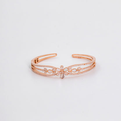 Rose Gold Serene Radiance Cuff/Kada With Ring Set