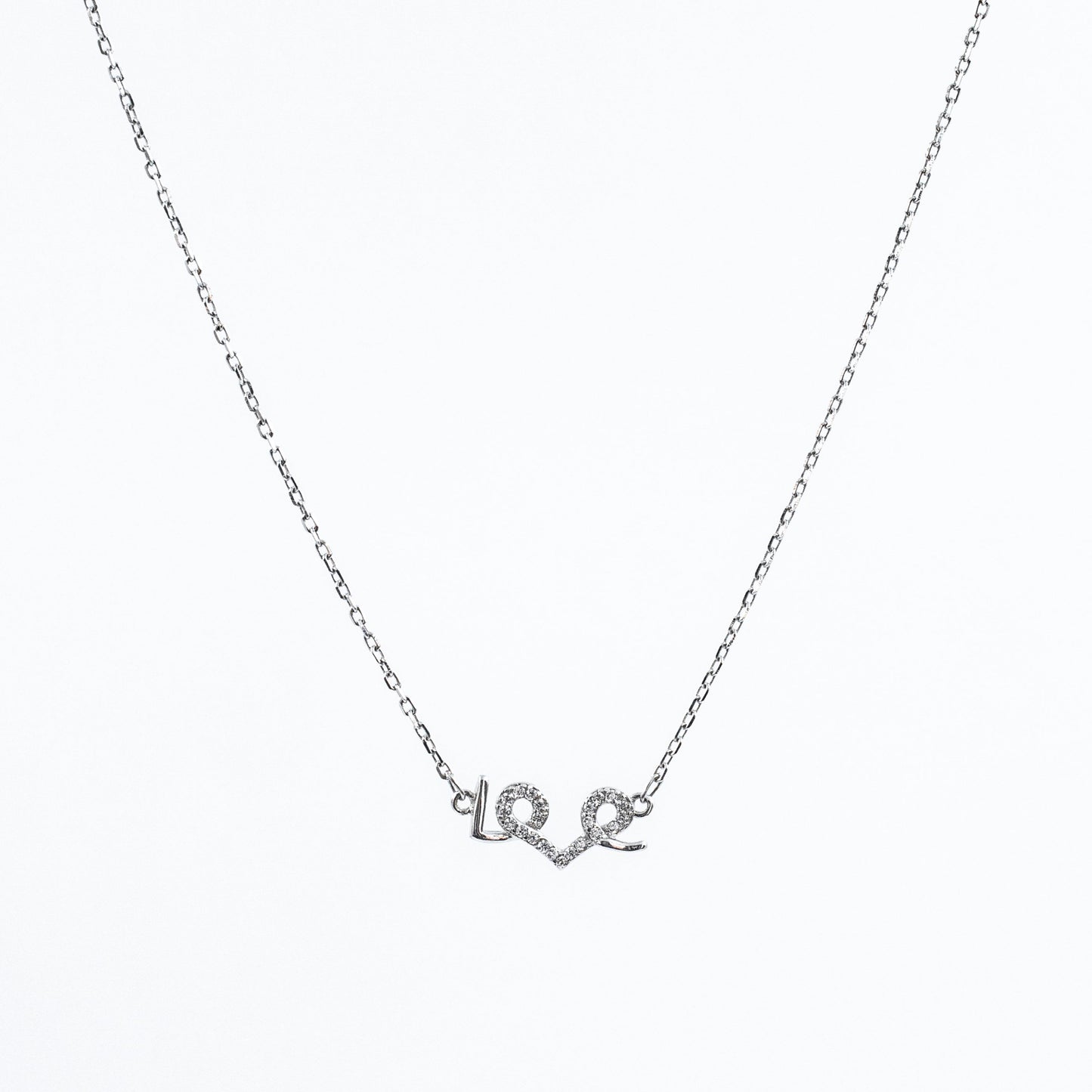 Silver Zircon Love Chain Pendant