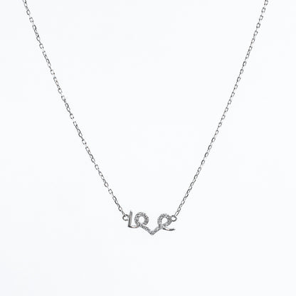 Silver Zircon Love Chain Pendant