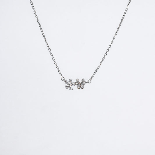 Silver Cute Flower Butterfly Chain Pendant