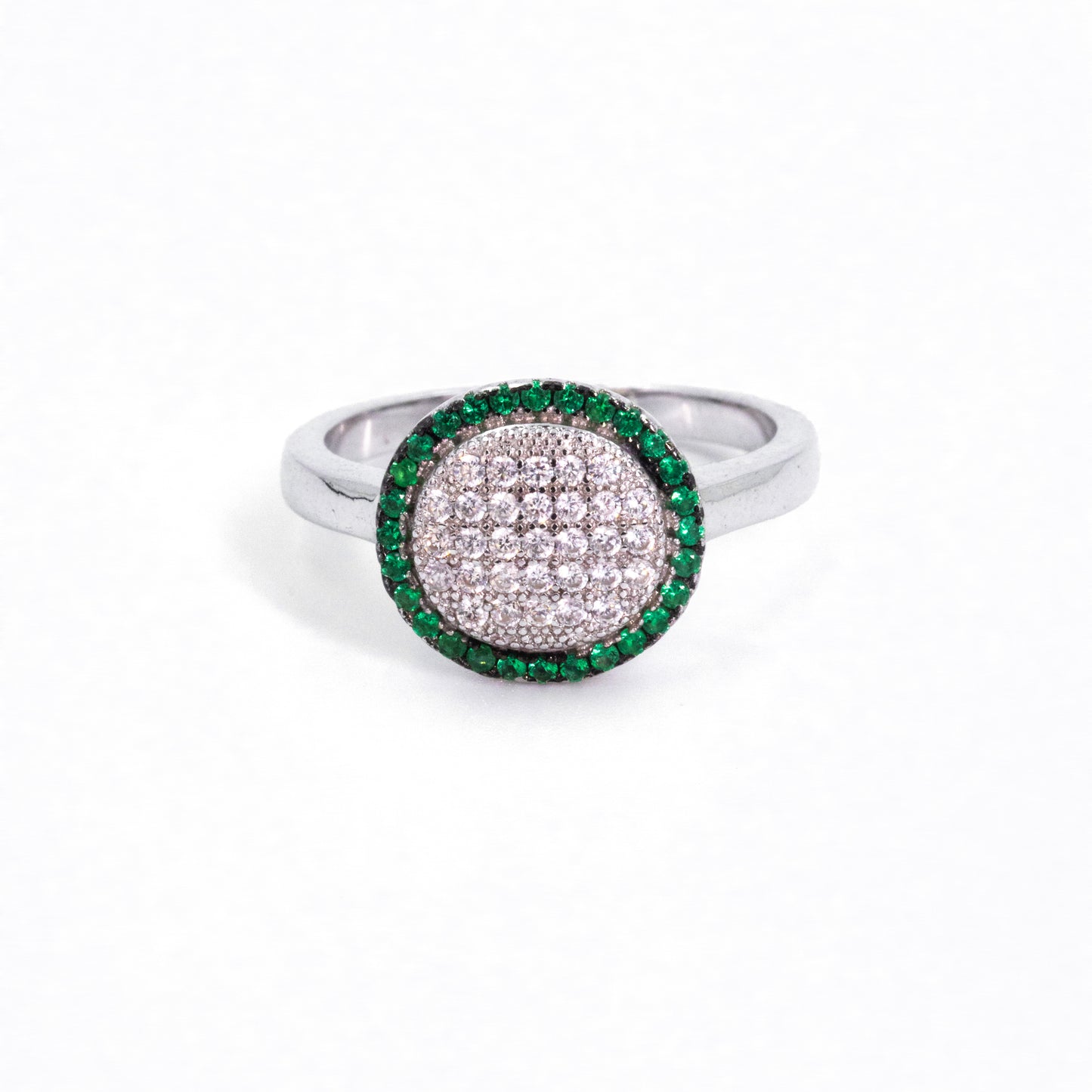 Silver Green Crystal Ring