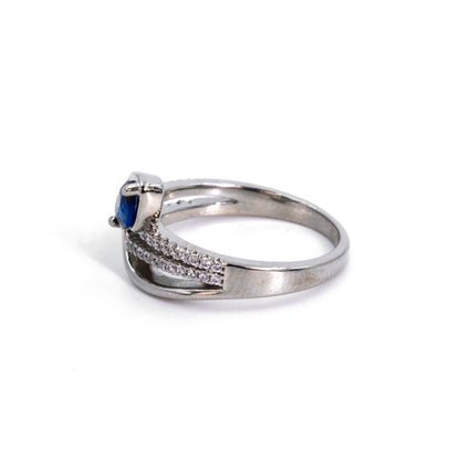 Silver Ocean Blue Crystal Ring