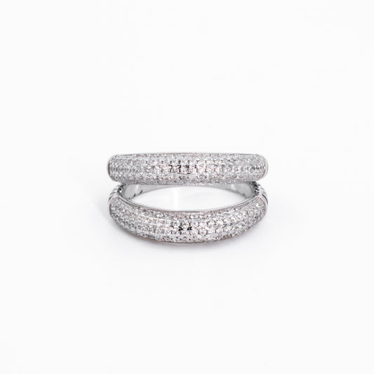Silver Two layer White Sparkle Ring