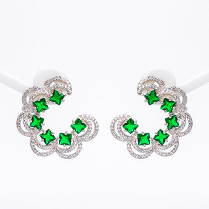 Silver Glamour Green Stone Earrings