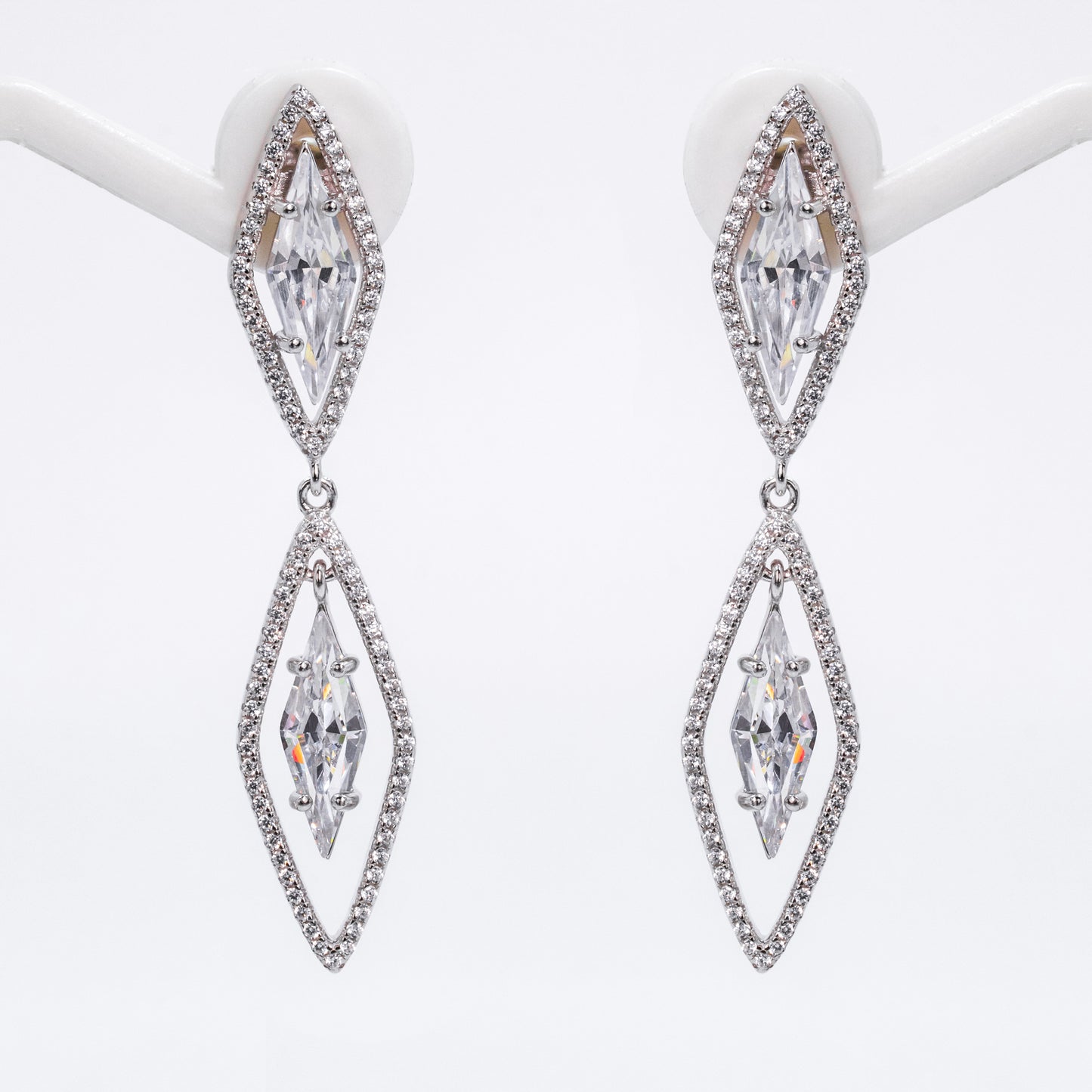 Silver Dual Diamond Dangler Earrings