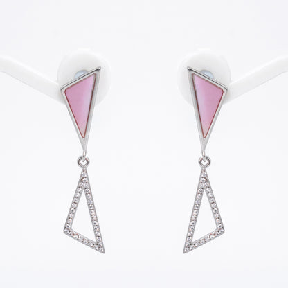 Silver Powder Pink Triangle Duet Earrings