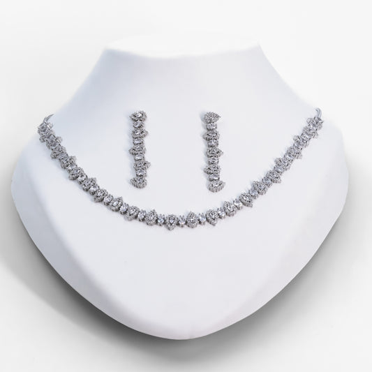 Silver Crystal Diamonds Necklace Set