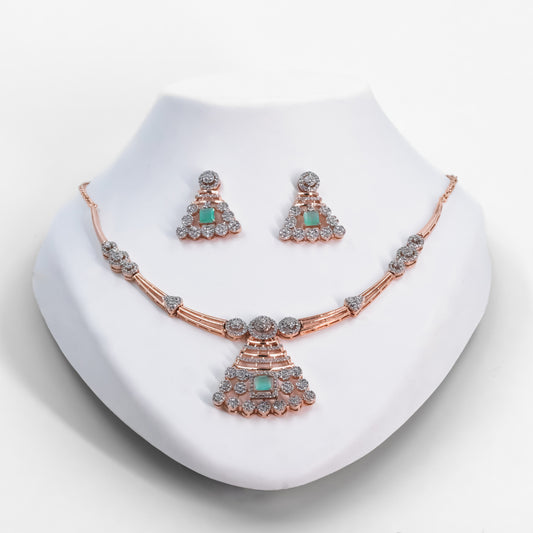 Rose Gold Ethereal Green Gem Necklace Set