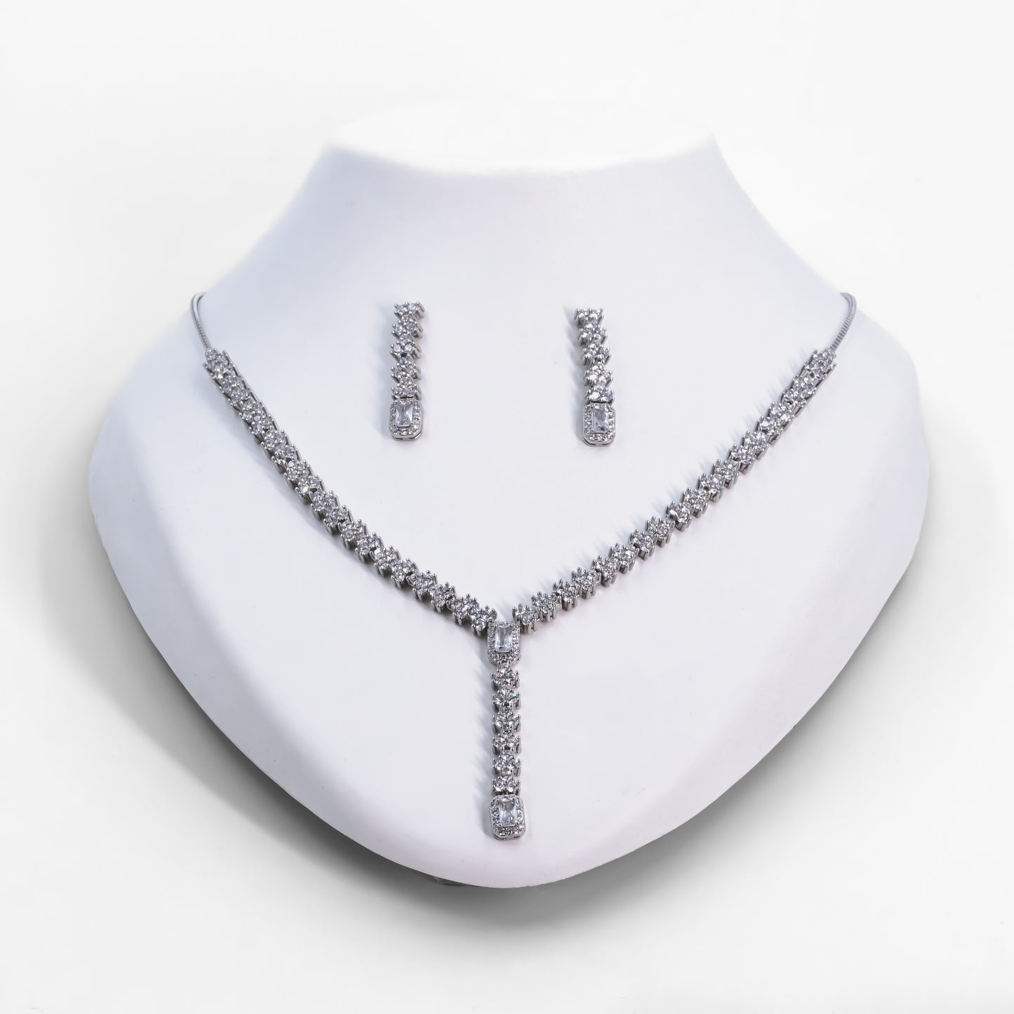Silver Enchanted Crystal Cascade Necklace Set