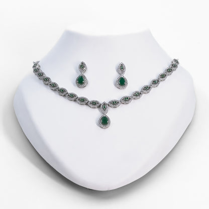 Silver Dazzling Emerald Dewdrop Necklace Set