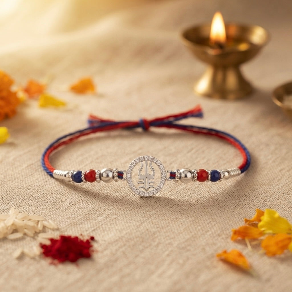 Trishul Namah Silver Rakhi