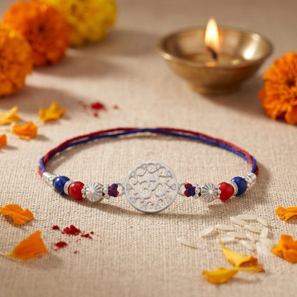 Designer OM Silver Rakhi
