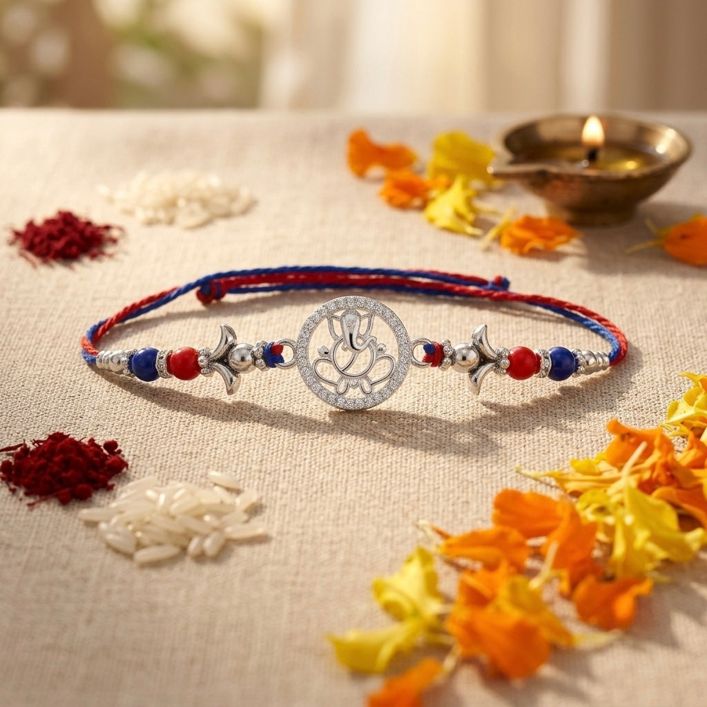 Divine Ganesha Silver Rakhi