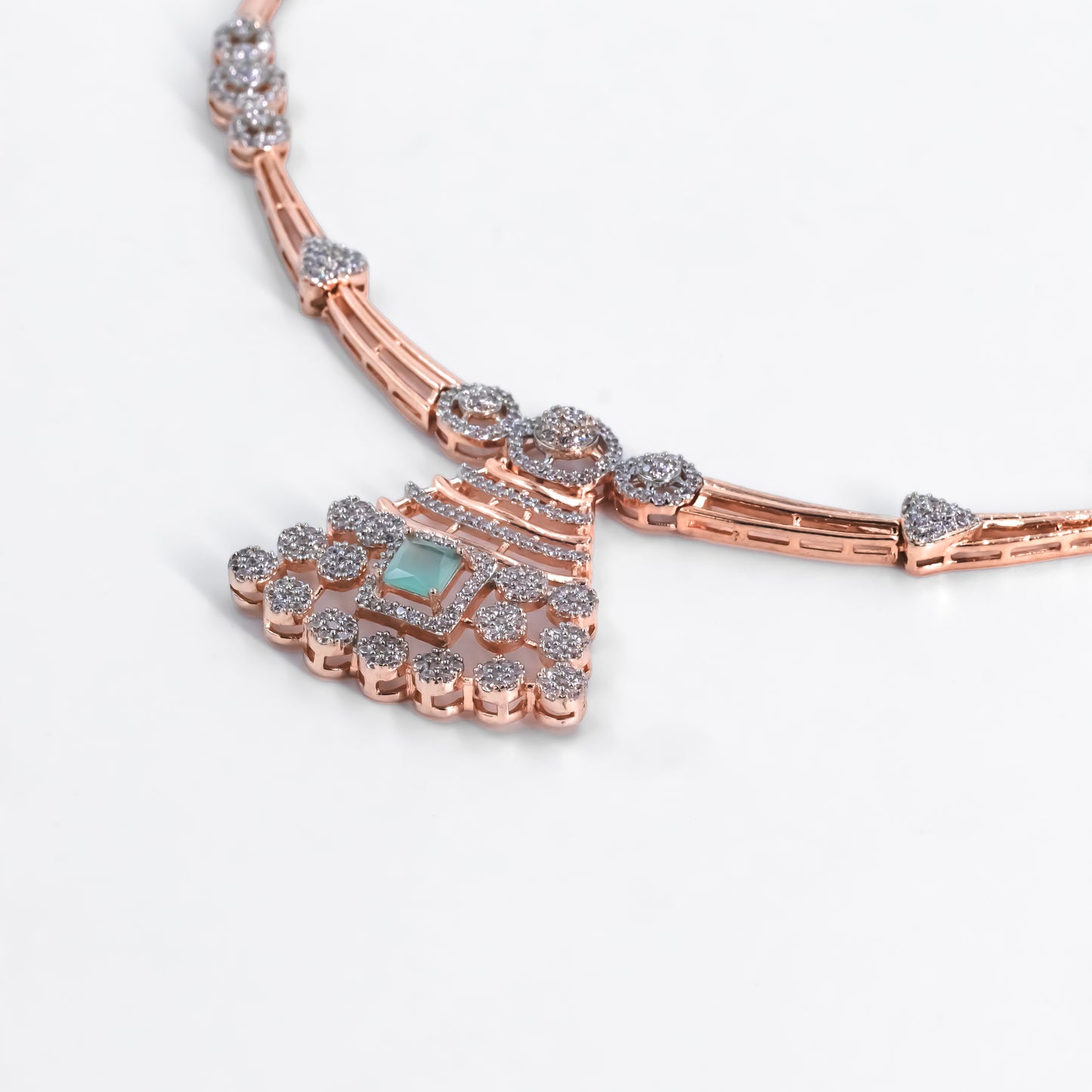 Rose Gold Ethereal Green Gem Necklace Set