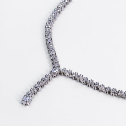 Silver Enchanted Crystal Cascade Necklace Set