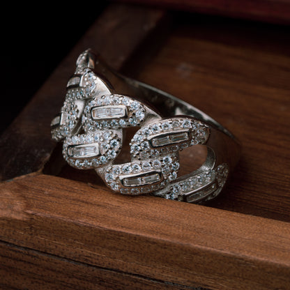 Silver Classic White Stone Ring