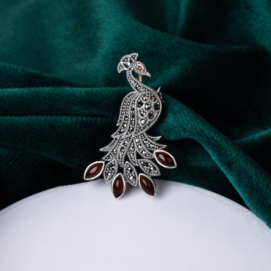 Silver Marcasite Peacock Elegance Brooch