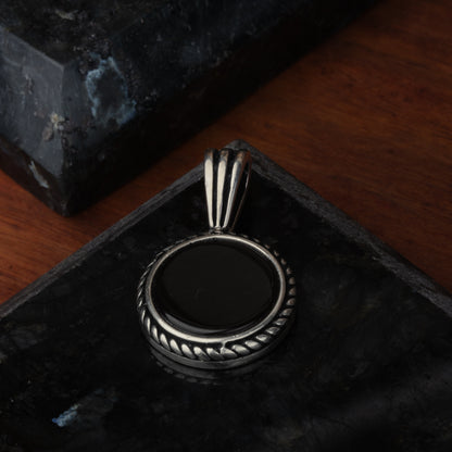 Silver Minimalist Black Stone Pendant