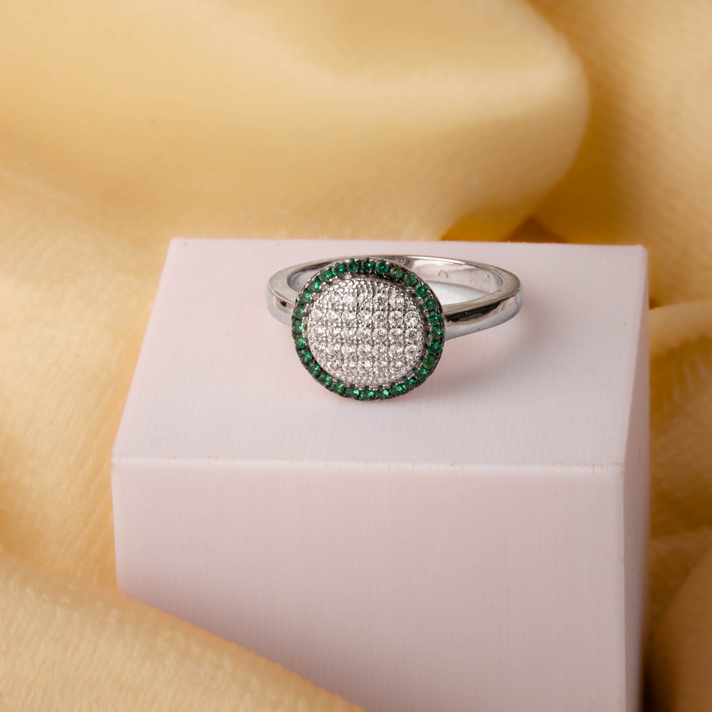Silver Green Crystal Ring