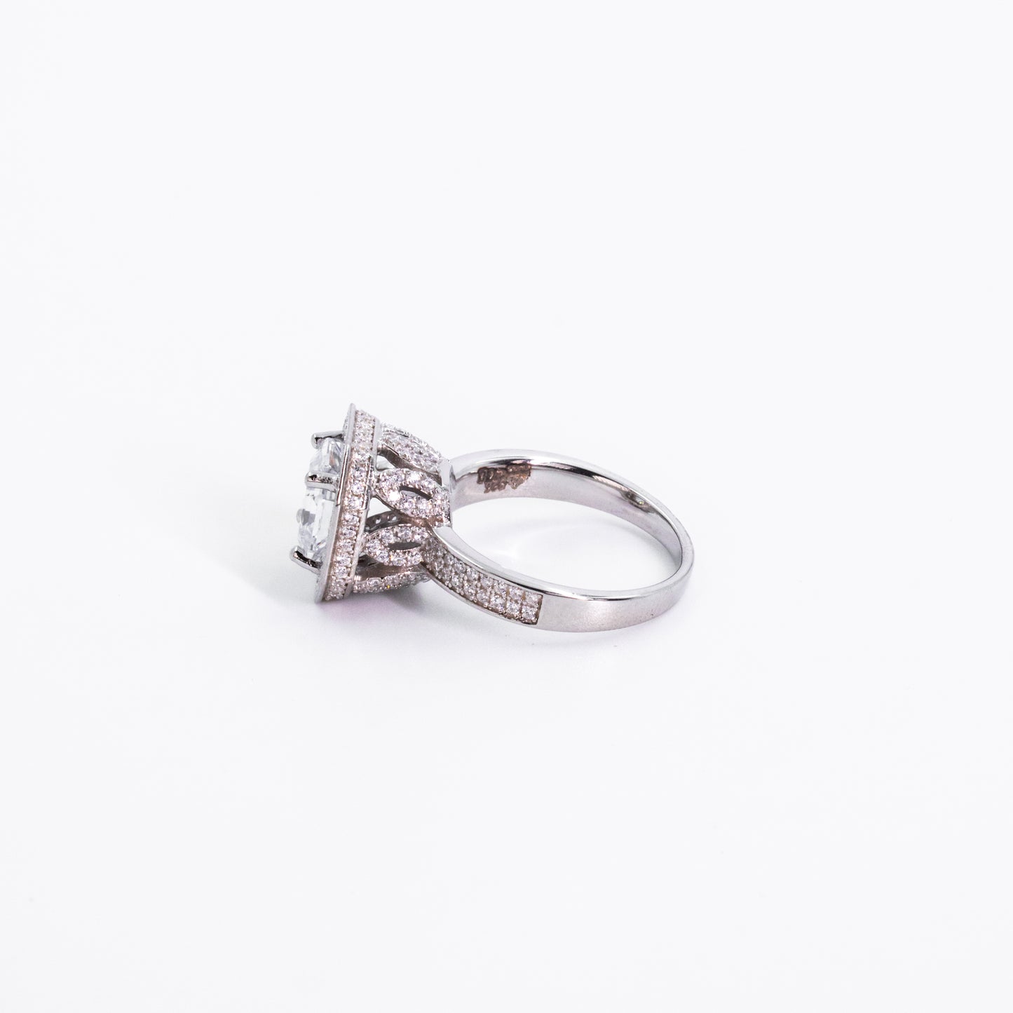 Silver White Hexagon Solitaire Ring