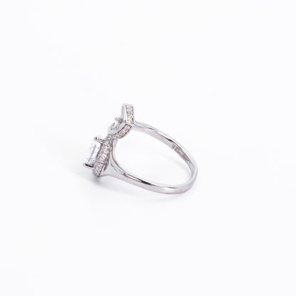 Silver Twin Sparkling Stones Ring