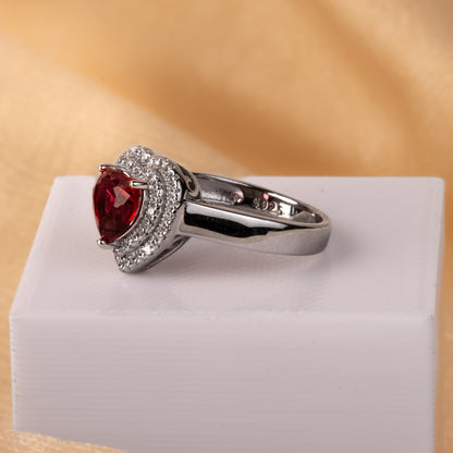 Silver Precious Red Heart Stone Ring
