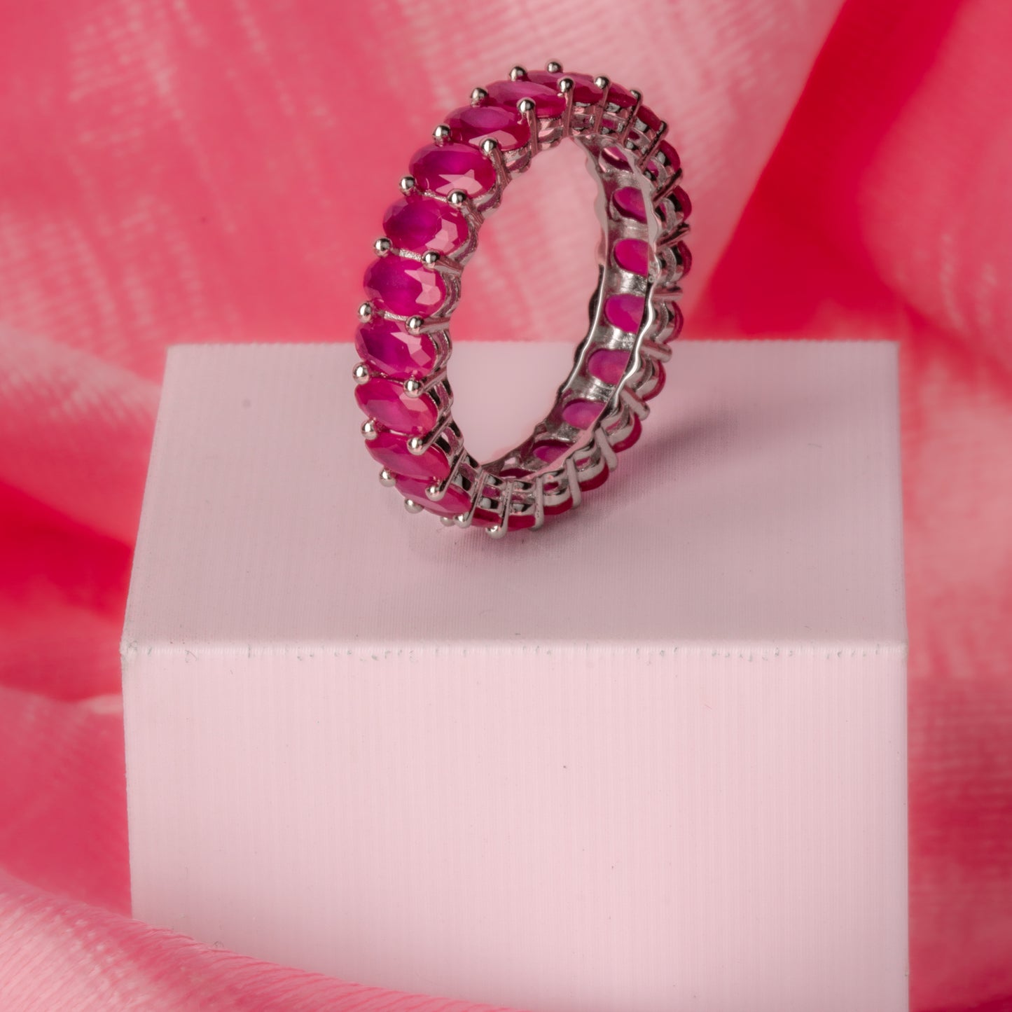 Silver Pink Blush Charm Ring