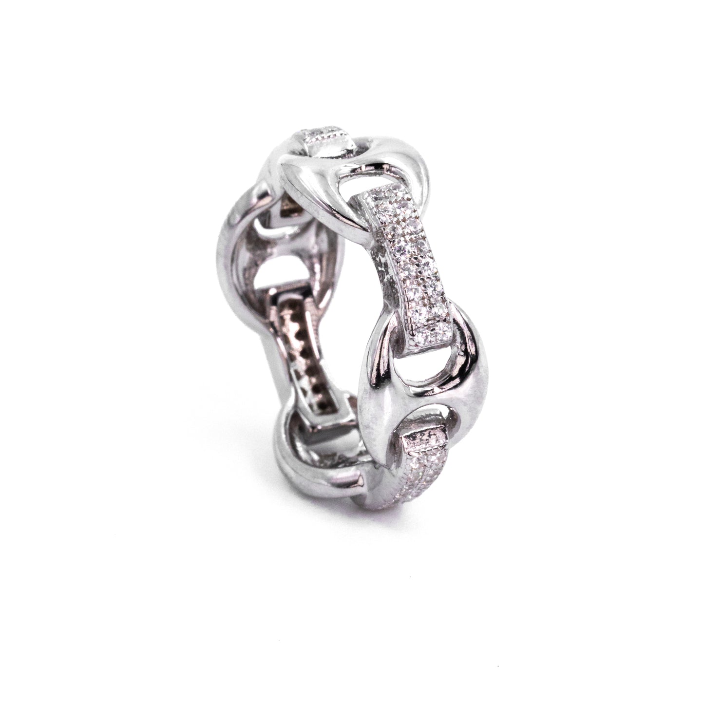Silver White Stone Linked Ring