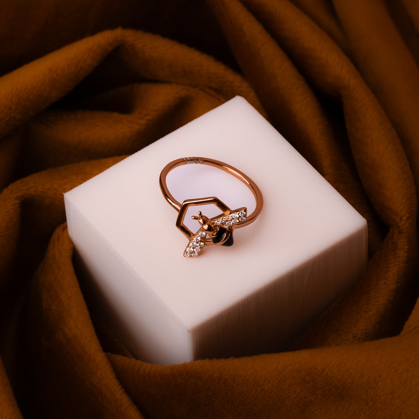 Rose Gold White Stone Honey Bee Ring