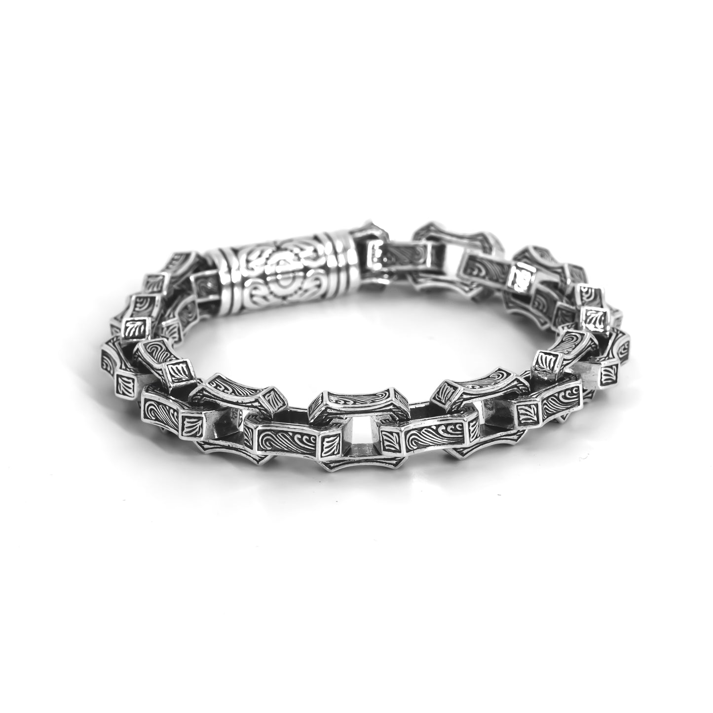 Silver Solid Designer Engraved Bracelet