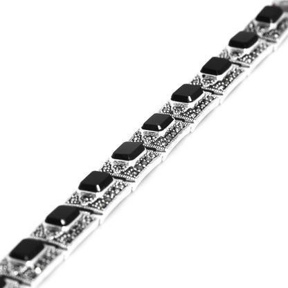 Silver Premium Onyx Marcasite Bracelet