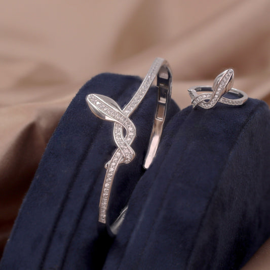 Silver Serpent Glow Cuff/Kada With Ring Set