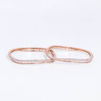 Whimsical Harmony: Rose Gold Silver bangle with white stone accents